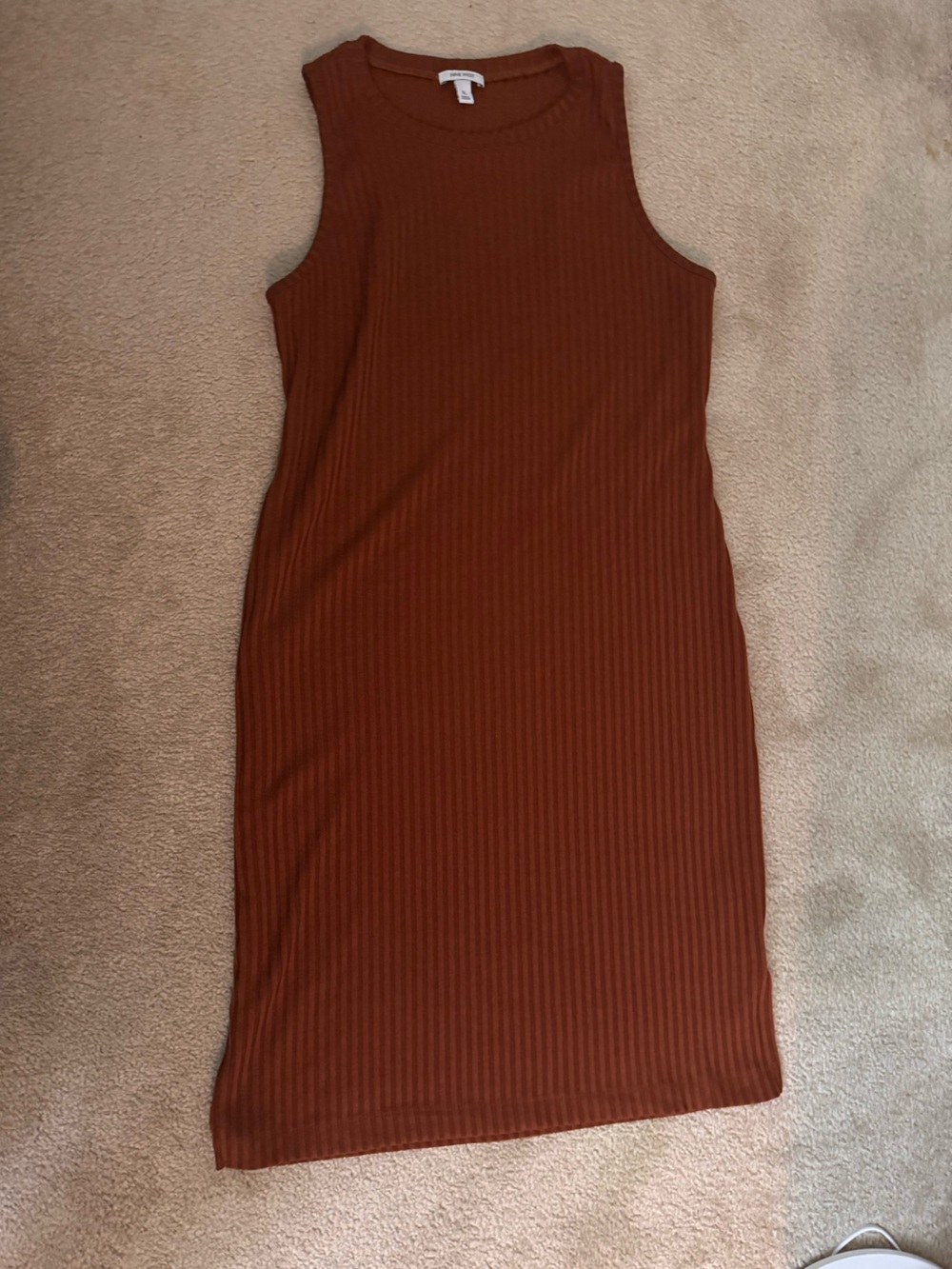 Nine West Ribbed Sleeveless Midi Dress - Rust Brown